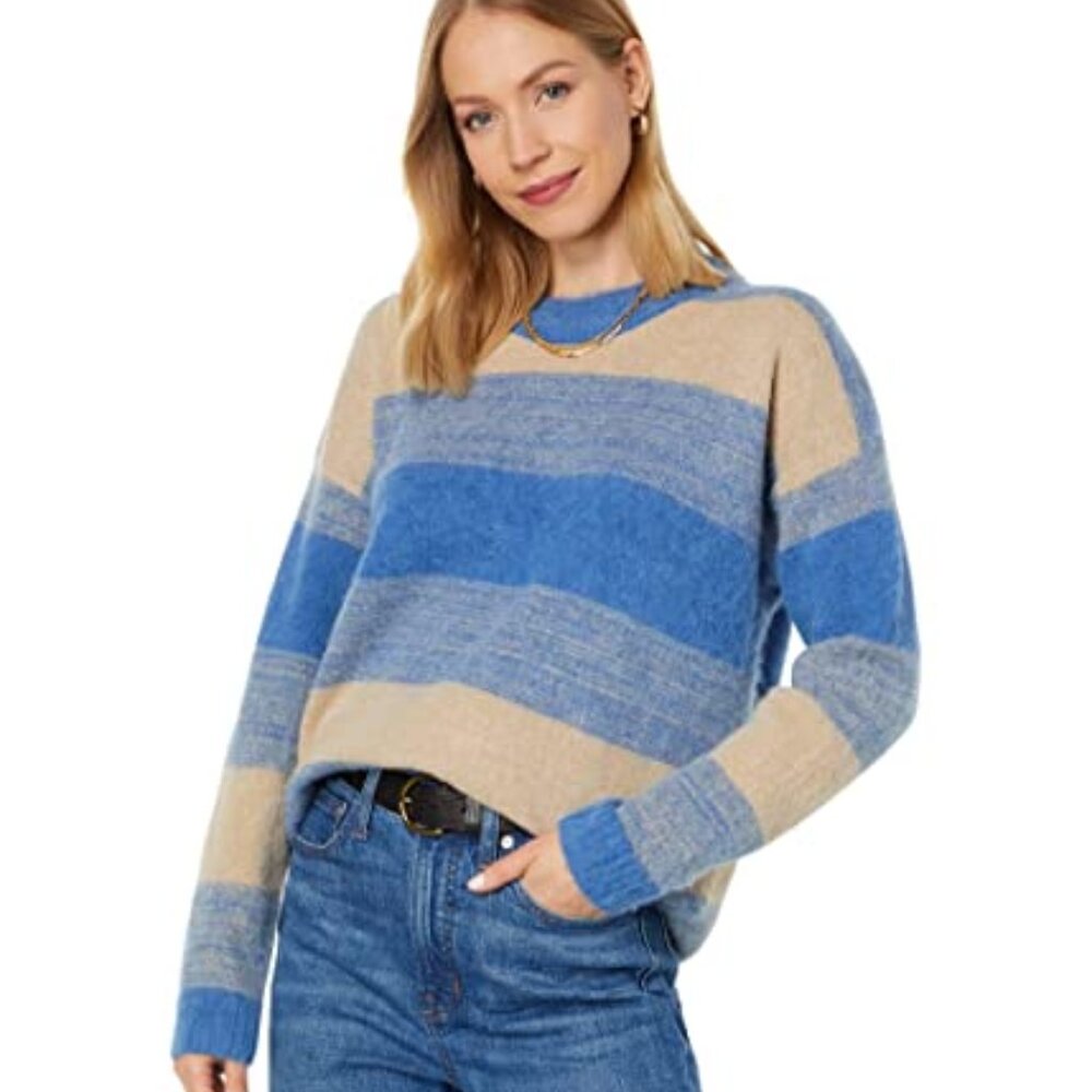 Madewell Wool Blend Space-Dyed Otis Pullover Sweater Size XL Blue/Beige